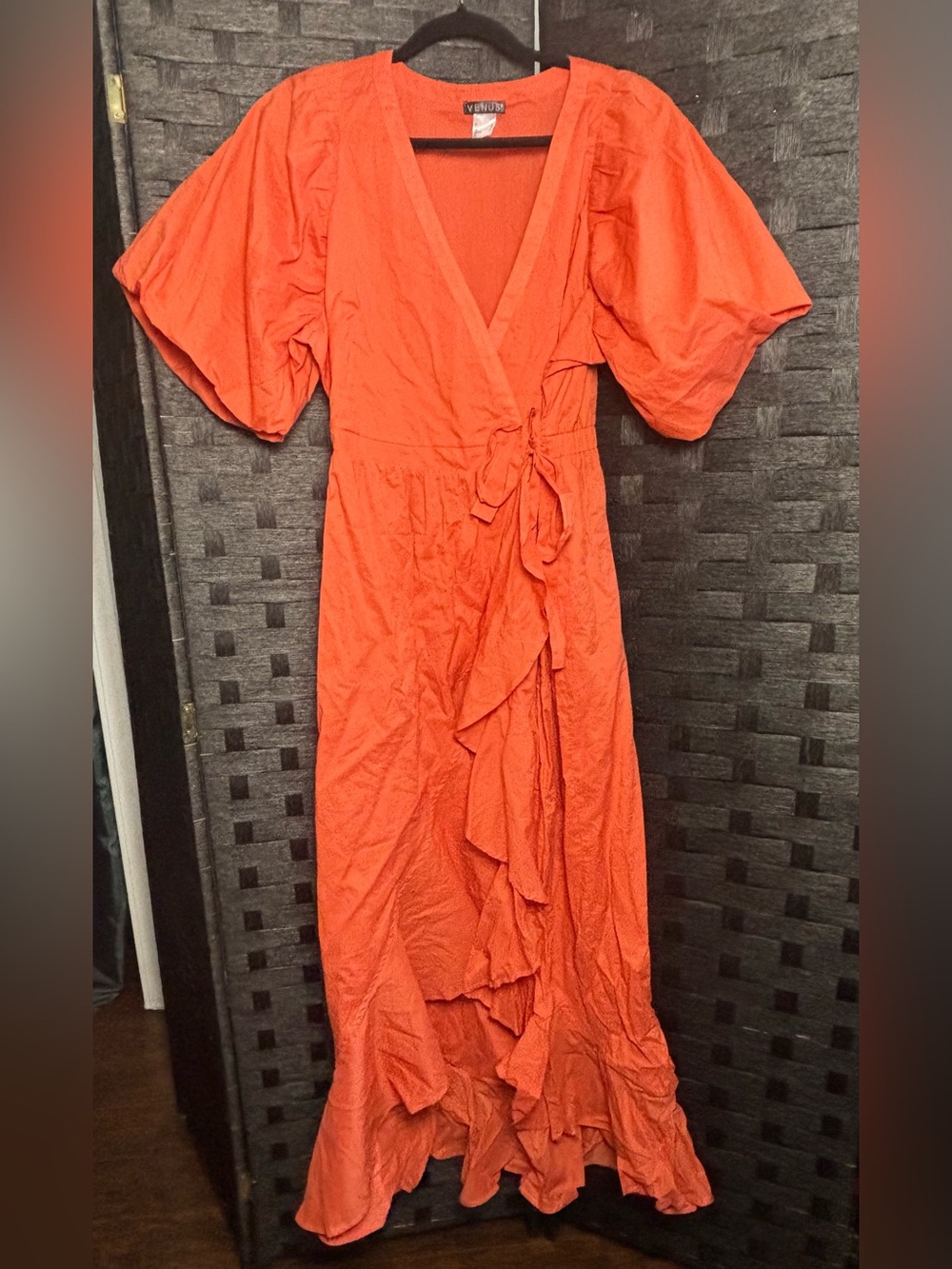 VENUE Women's Wrap Ruffle Dress – Orange SIZE 12 NWOT - Picture 5 of 13